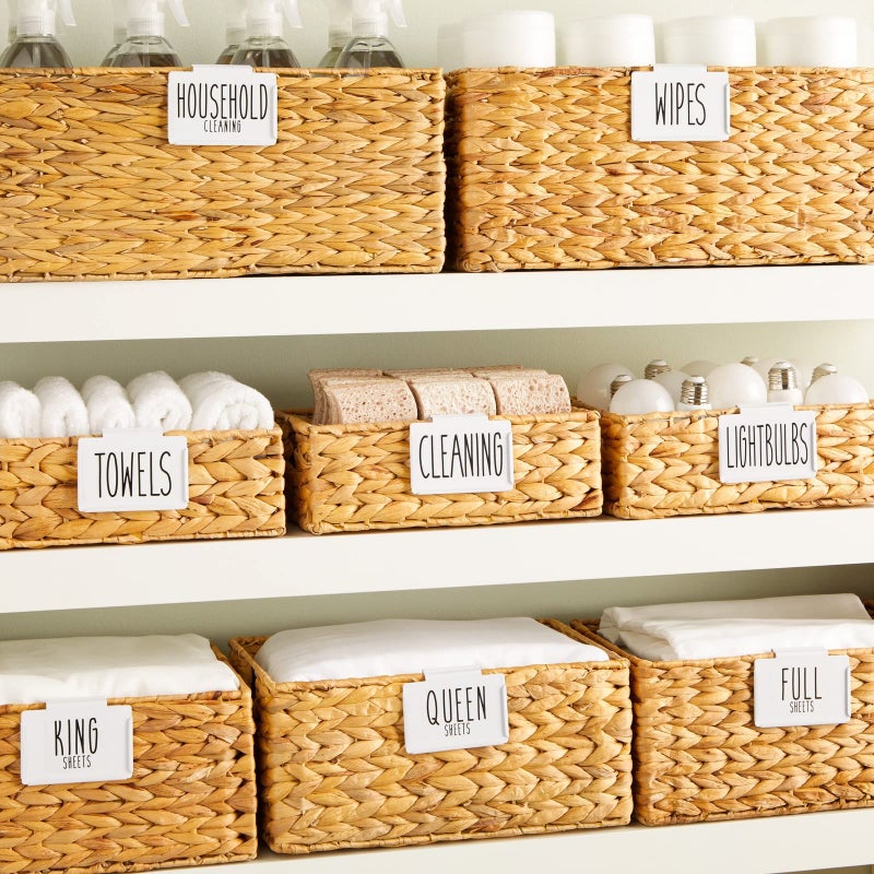 Talented Kitchen Storage Bin Label Holder Set - Easy-On Clip-On Tags for Storage Bins - 70 Preprinted Pantry Labels for Containers & Baskets - 8-Pack, 3.5" x 2.5", White - Image 2